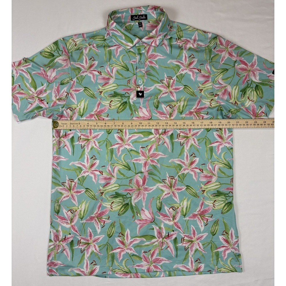 Bad Birdie Mens Medium Floral All Over Print Short Sleeve Golf Polo Performance - Picture 7 of 10